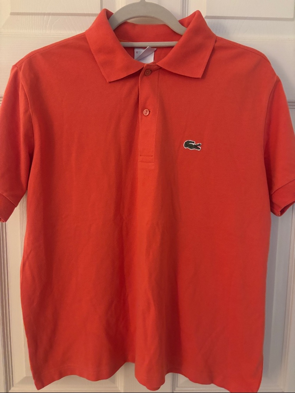 Lacoste Men’s Orange Short-Sleeve Pique Polo Size 4 Medium